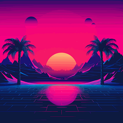 synthwave sunset, neon color, vector, illutration, fluo, wallpaper ar 21:9