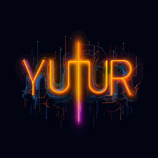 the word "YOU" in orange, blue and yellow neon lights, vector. Cyberpunk, vector, futurist