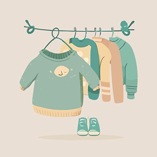 cute vector, clothes on hang, nice color, white background