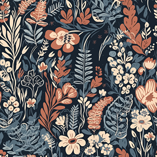 dalarna horse, plants, flowers, woodcut print style, lino cut, flat, vector, whimsical, minimal