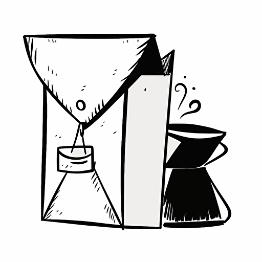 mailbox letter carrier coffee bag vector illustratio ilustraço, in the style of drawing machines, barbara hepworth, asymmetrical forms, ellsworth kelly, absence of color, sleek, high-contrast shading