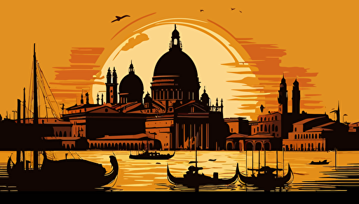Skyline of Venecia in the sunset, inspiring image, vectorial style, 5 colours, high quality