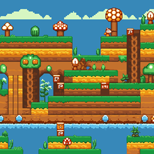 super mario game level 8bit vector seamless background