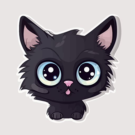 a cute black cat, sticker, vector, big eyes