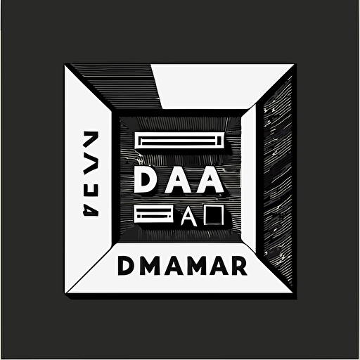 flat, vector, black and white, square, solid shapes logo with brand name Diorama