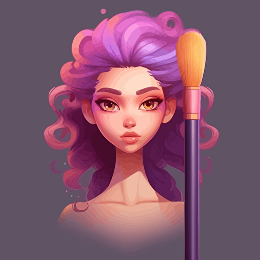 girl make up brush, big head brush, pink purple, golden body, illustration, vector art, 2d game art