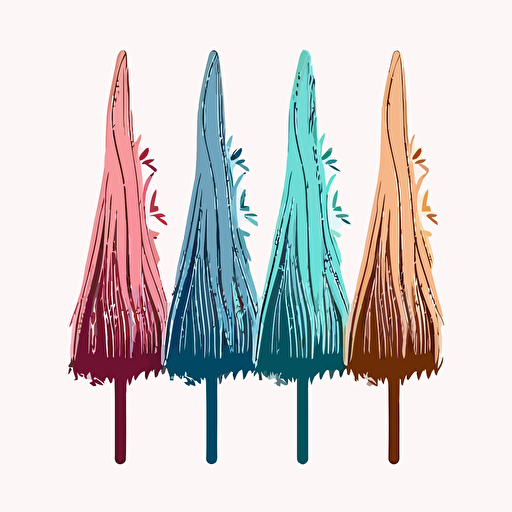 Witch brooms in a line, folk art, Sticker, Hopeful, Tertiary Color, light art style, Contour, Vector, White Background, Detailed
