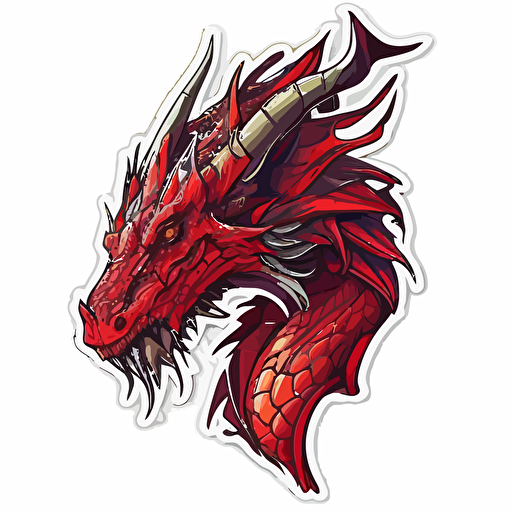 sticker, red dragon, contour, vector, vibrant colours, white background