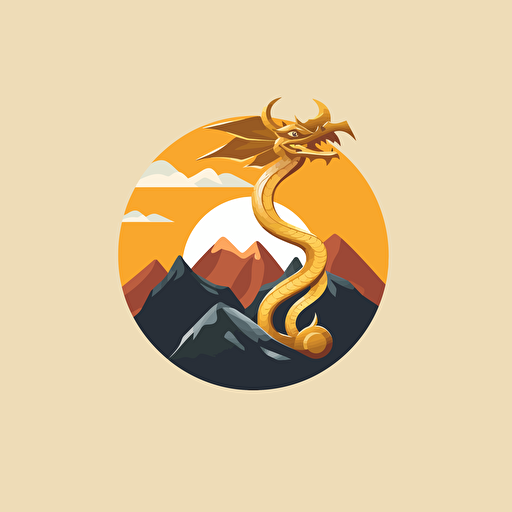 simple logo design of dragon wrapped around a golden egg on top of a mountain, vector, flat 2d, company logo