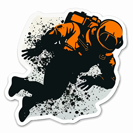 sticker, vector, minimalist design, rescue scuba diver, no background
