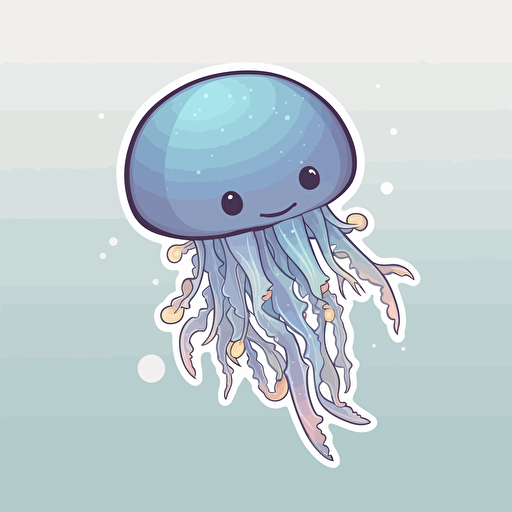 jellyfish, sticker, cartoon style, vector, White background,