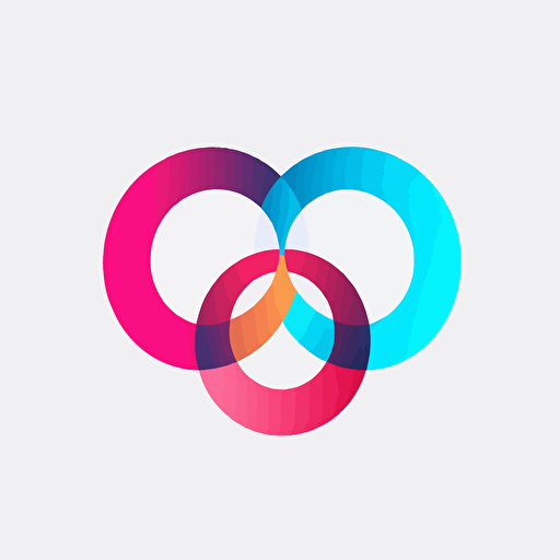 vector art logo of a venn diagram with three circles. Make the three circles Red Green and Blue. Where the circles overlap change the color to yellow, pink and cyan. Make it modern, elegant, simple.