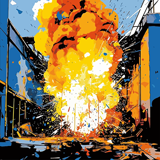 explosion in a paint factory, vector art