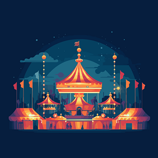 very simple flat vector illustration of a fairgrounds at night