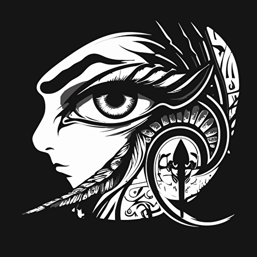 y2k anime eye of horus, black and white vector