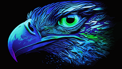 Seahawk head in Navy and Seahawk Blue with lime green eye, synth wave style, epic, high-definition, vector logo style, solar flare, pale lavender amethyst geode