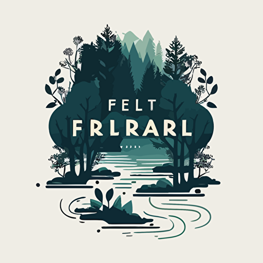 Simple and elegant bicolor vector logo with forest and river as main