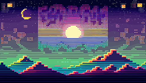 2D Vector, 1970s poster, 8bit pixel art, liminal space backdrop with border, mostly empty, cosmic stars, high definition, soft gradients