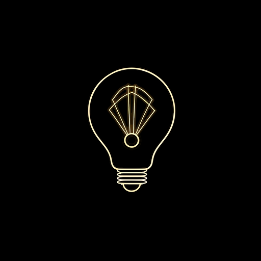 minimal line logo of a lightbulb, vector, black background