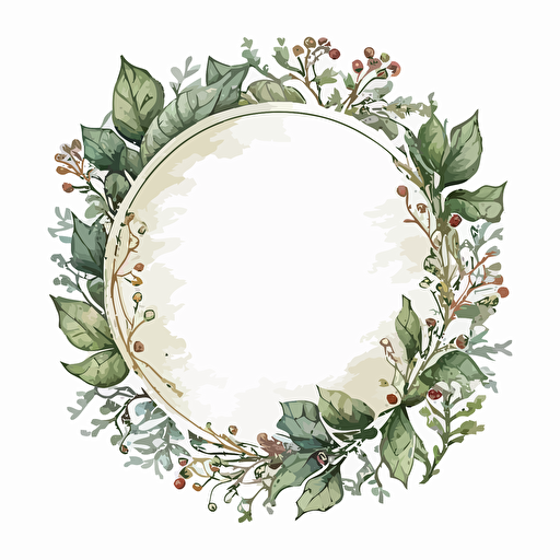 old fashion Christmas round place frame vector, Illustration, watercolor, sticker art, white background,