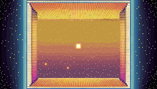2D Vector, 1970s poster, 8bit pixel art, liminal space backdrop with border, mostly empty, cosmic stars, high definition, soft gradients