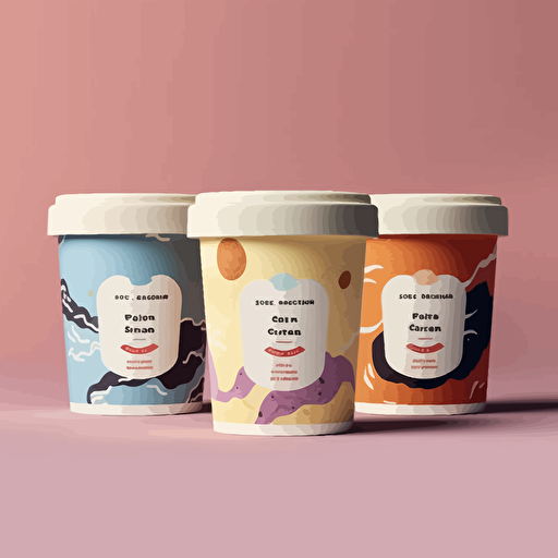 a packaging vector design for an ice cream brand, with Michelangel style paintings, but minimal and vector