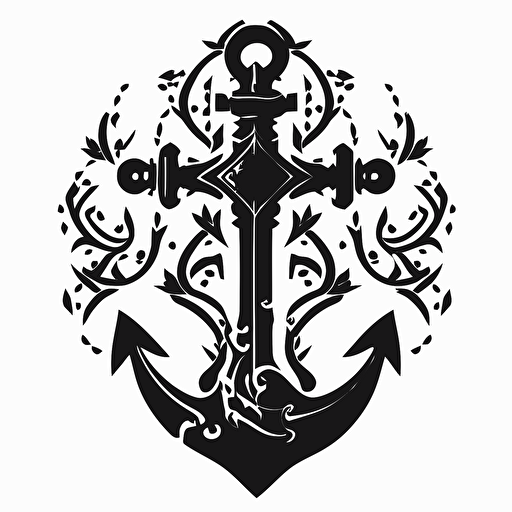 a minimalistic black and white vector logo of an anchor is an islamic style