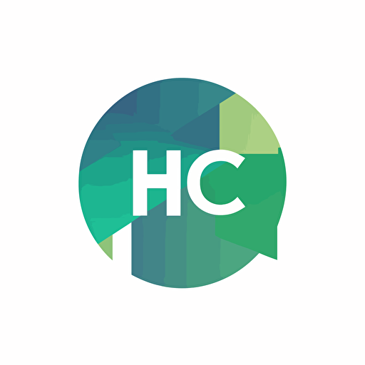 a simple logo for a brand called "H C", green and blue, futuristic, vector, white background