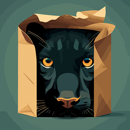 vector illustration of an intimidating panther poking his head out of a paper grocery bag