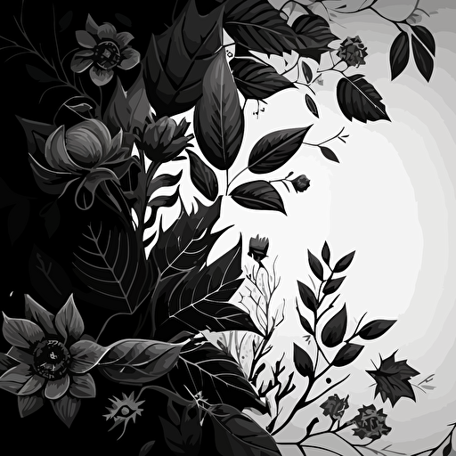 background design pattern leafs and flowers black and white, vector