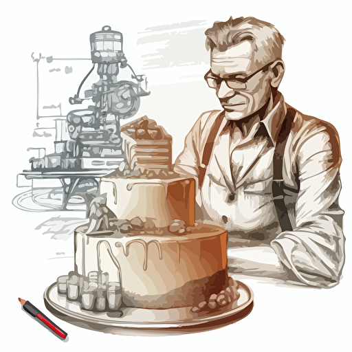 a mechanical engineer drawing for a birthday cake, 2d, illustration, vector drawing