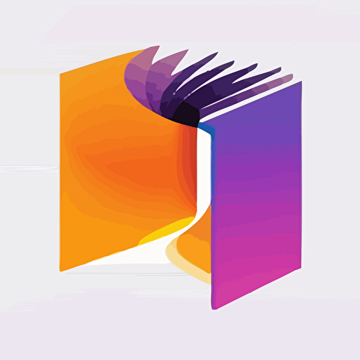 flat vector logo of square turning into book, #32594A purple orange gradient, simple minimal, by Ivan Chermayeff