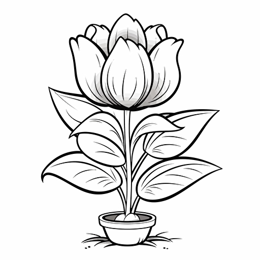 tulip ignorant style No Shadow. Cartoon. Coloring page. Vector. Simple.