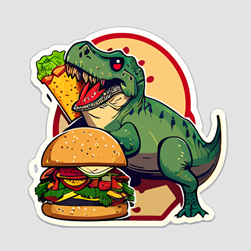 dinosaur and burger:sticker,illustration ,vector ,cartoon style
