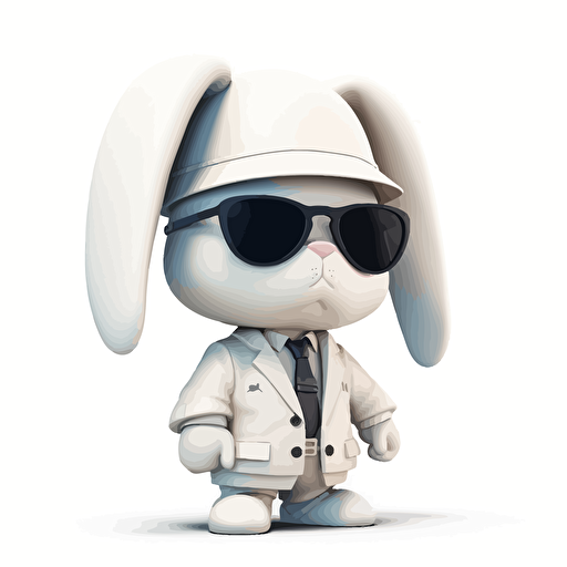 a vector picture in Unreal Engine of a rabbit funko pop dressed with fashionable clothes, white background for a clean, minimalist design