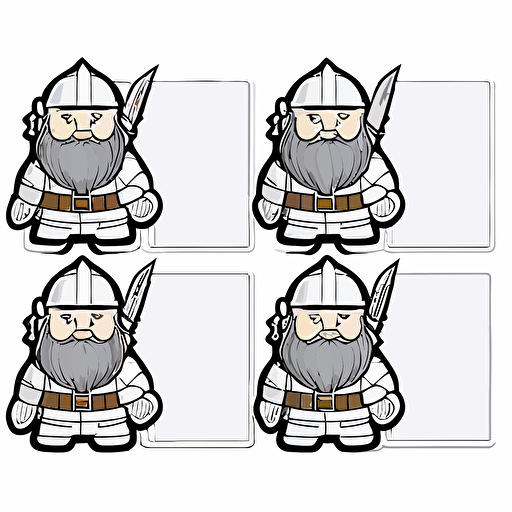 vector image white sheet with dwarf stickers, thick outline, 4 rows of 4 stickers