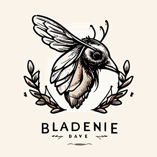 line drawing logo, minimalistic, honeybee on a ravens head. Vector.
