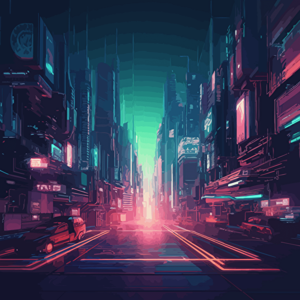 An anime landscape cyber punk, 5D, robotic, Flare, Volumetric Lighting vector
