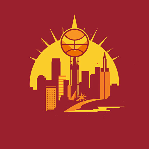 flat vector NBA Logo, Socialist realism, city skyline, burgundy and yelllow, hammer and sickle, star, basketball