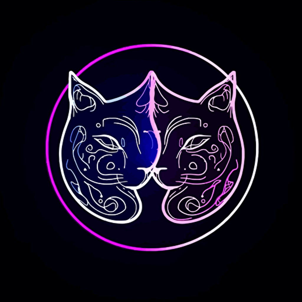 cyber neon anime style cat ying yang, vector logo, emblem, vectors. Design in circle with transparent backround