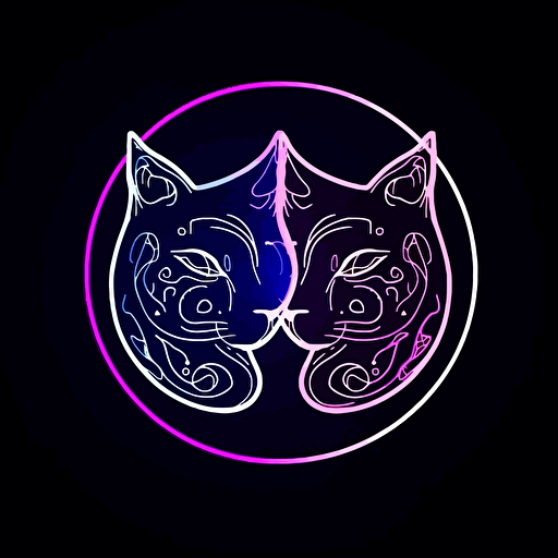 cyber neon anime style cat ying yang, vector logo, emblem, vectors. Design in circle with transparent backround