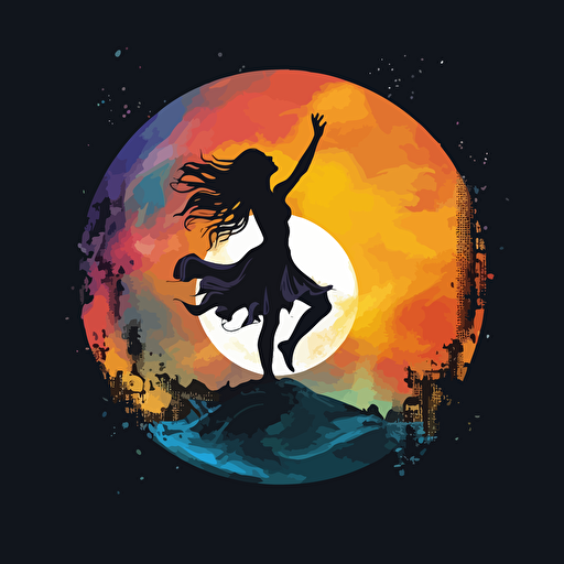 fantasy scene several moons of different colors vector style dancer in front of moon