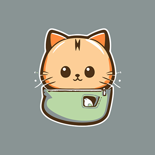 simple, vector, vector logo, vector art, 2d, emblem, plain background, Cute Cat Coming Out A Pocket