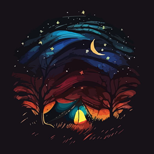 surreal outdoor camping with night sky, vector,logo