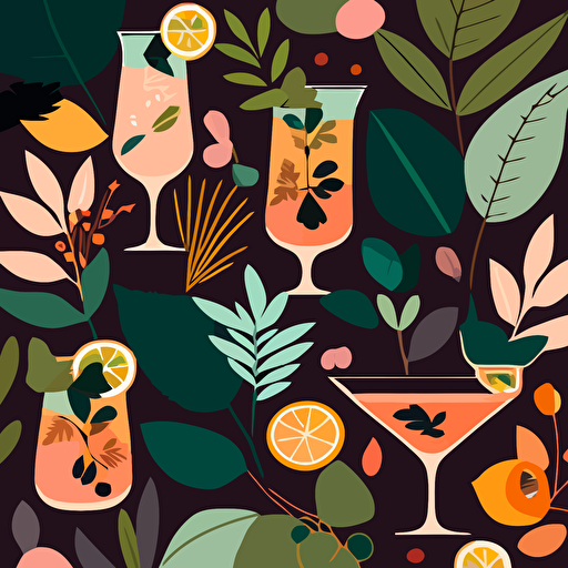 A vector pattern of botanicals like on Wild Folk Botanical Cocktails beverages