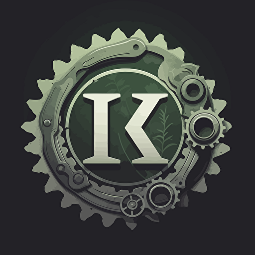 a vector art illustration of mechanical gears with laurel wreath and a KR logo