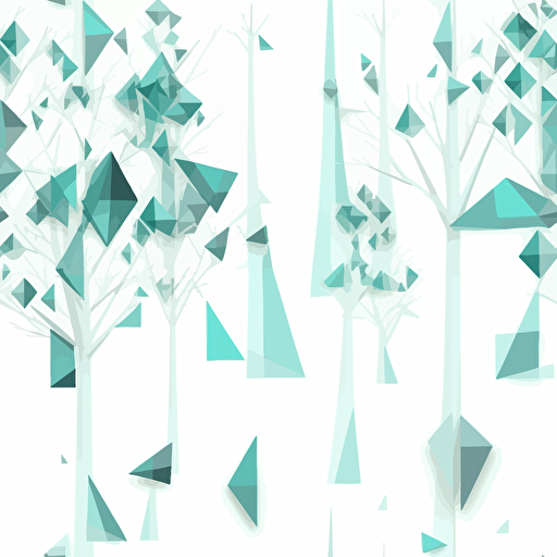 abstract geometric trees, 2d, vector, aquamarine, isolated on a white background