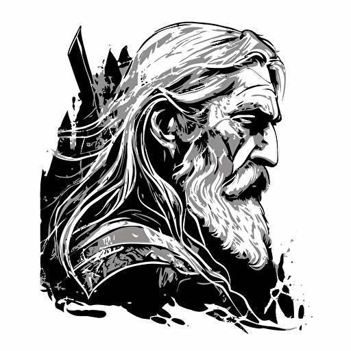 Old man with long hair knight doodle vector ilustration black and white
