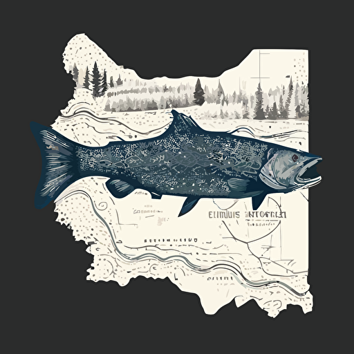 state of Oregon, fish, metolius river, map contours, vector art