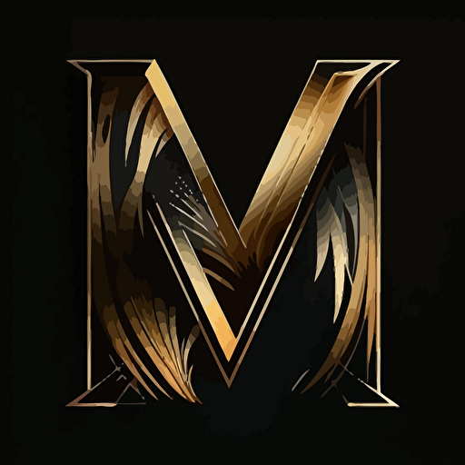 2D logo art, minimalist, vector art, Clean, capital letter M clean gold color, no background, black background , light on the letter, main focus, clean, high quality, not messy